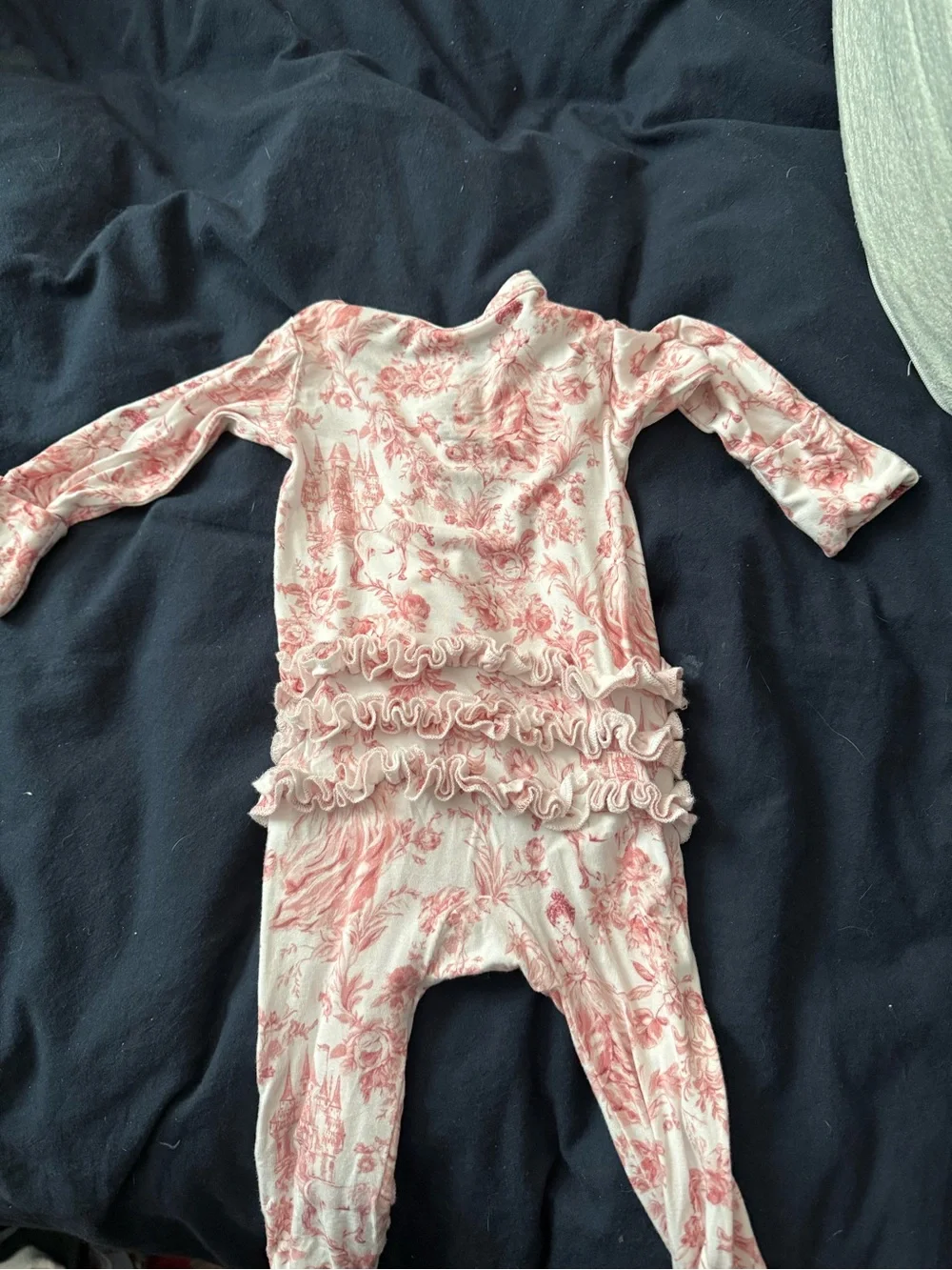 Posh Peanut Pink Toile Ruffle Footie